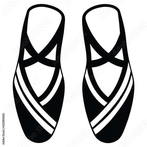 Isolated Black Vector Dancer using Element pointe shoes With White Background