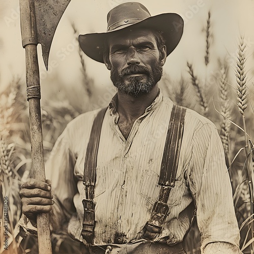 Obraz na płótnie Vintage portrait of a rugged farmer working in a wheat field w salonie