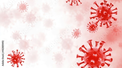 Red virus cells floating on a white and red gradient background.