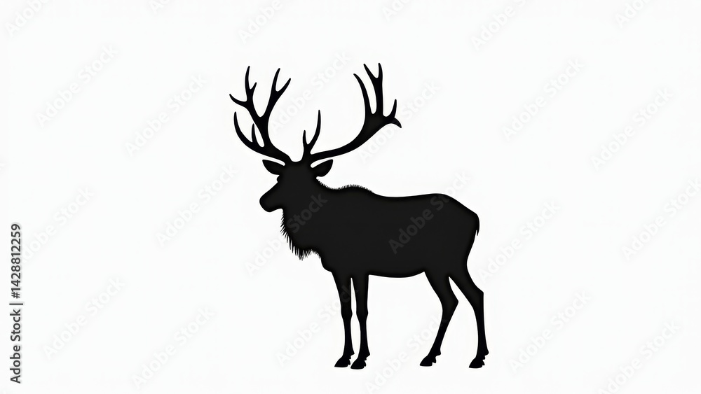 Fototapeta premium Deer Silhouette-Antlered Buck-Isolated On White