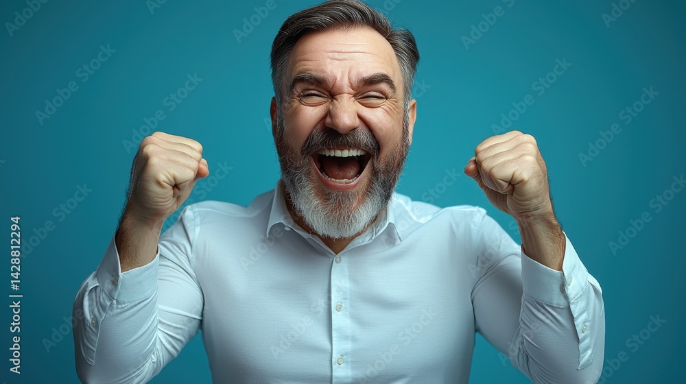 Excited elderly man celebrating success with joyful expression Excited elderly man celebrating success with joyful expression