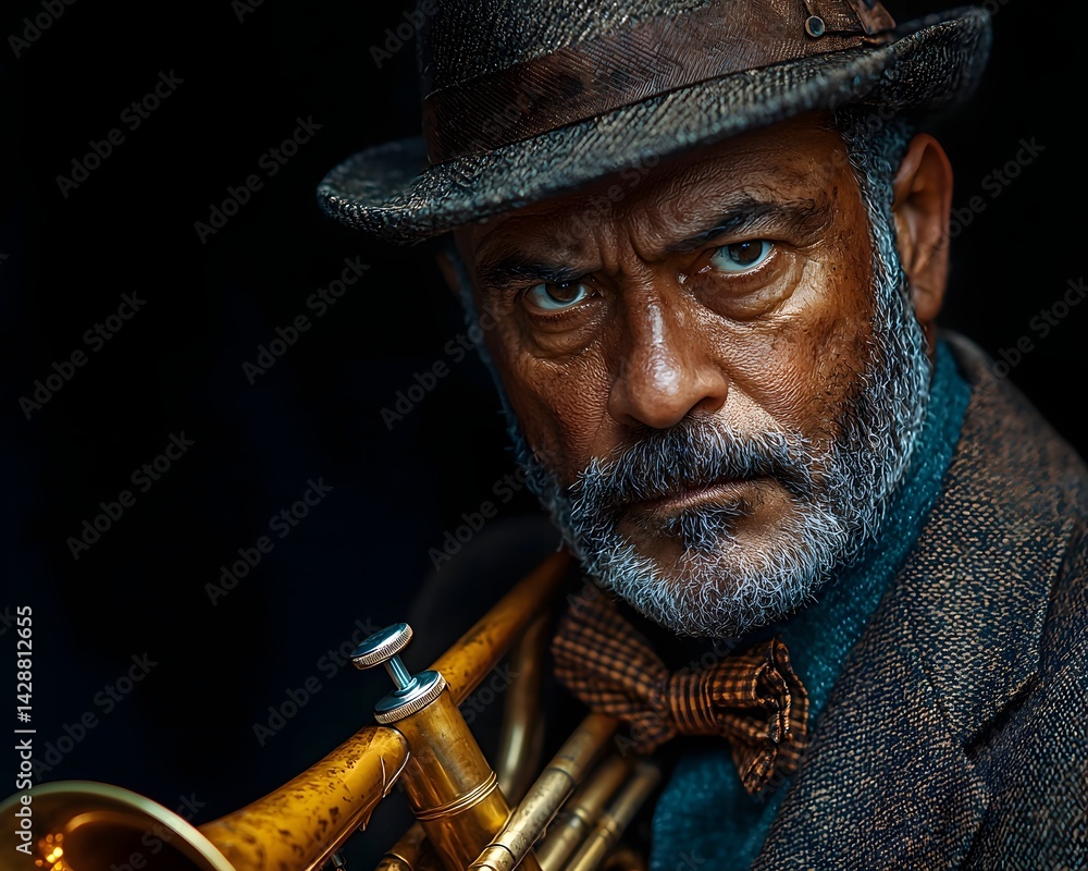 Vintage Jazz Musician Portrait with Trumpet