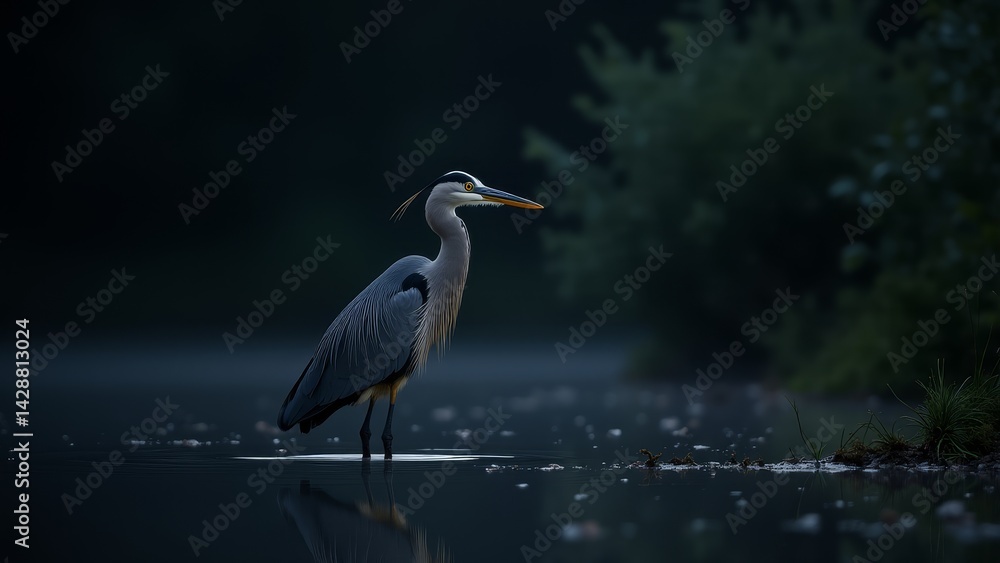 Fototapeta premium Great Blue Heron Standing In Water