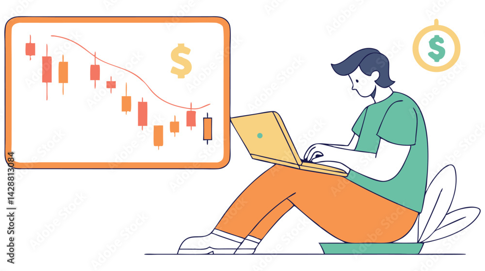 Business people using laptops in an office cartoon illustration Business people using laptops in an office cartoon illustration