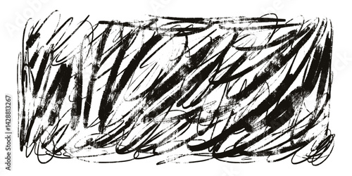 Abstract Hand Drawn Grunge Scribble Ink Background with Lines. Creative brush lines with rough edges. Abstract freehand line borders. Highlight splashes