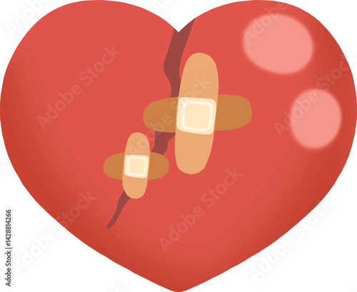 The red heart icon has a crack, but two bandages cover the wound.