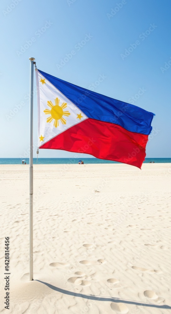 Naklejka premium Philippines Flag White Sand Beach Tropical Paradise Background