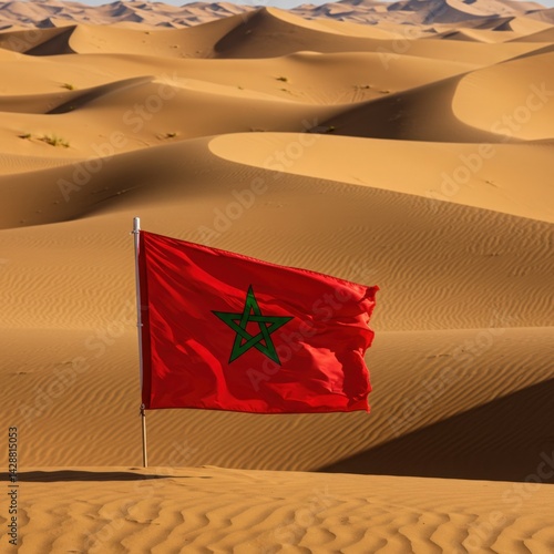 Morocco Flag Sahara Desert Dunes Landscape Background