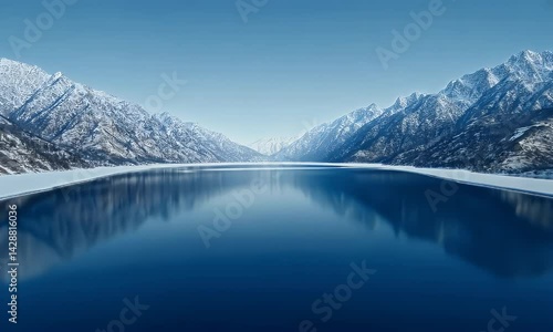 Wallpaper Mural Peaceful panoramic view of a serene alpine lake surrounded by snowy mountains.
 Torontodigital.ca