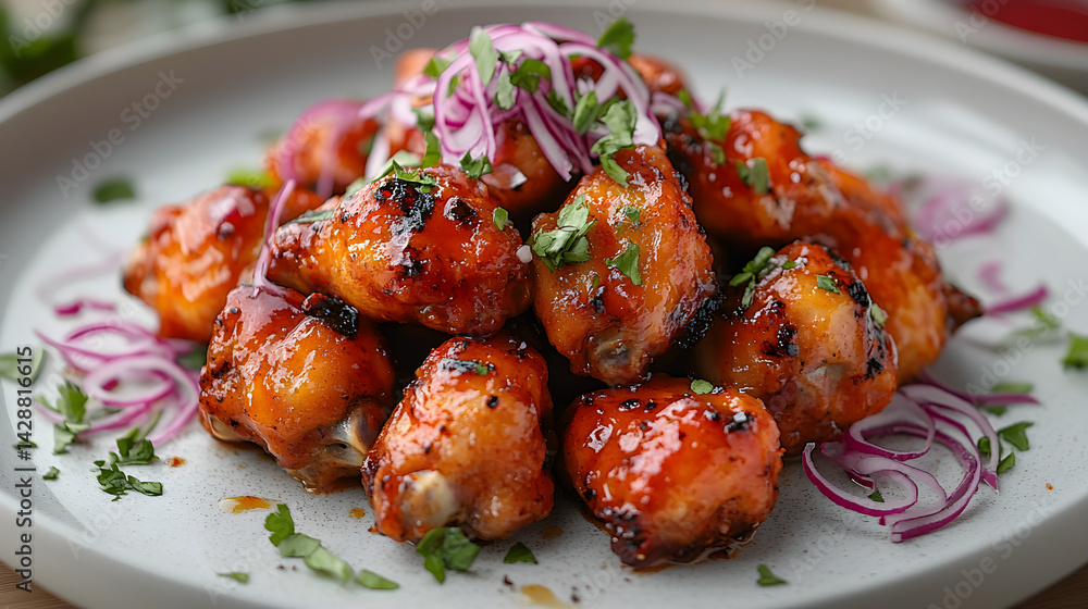 Buffalo wings with spicy sauce and blue cheese dressing