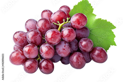 red grapes bunch with leaf isolated