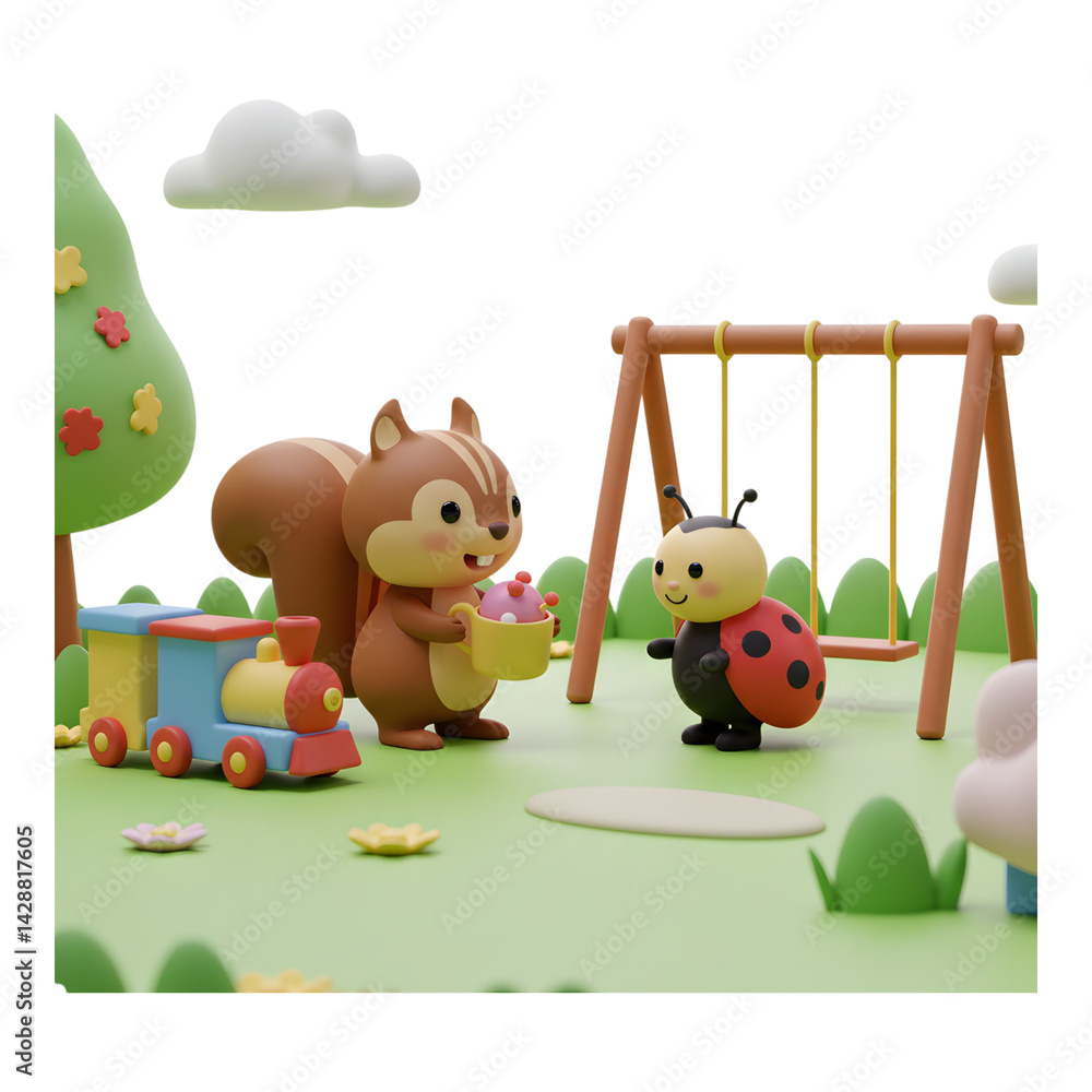 Fototapeta premium Happy Forest Animals at a Playground Scene