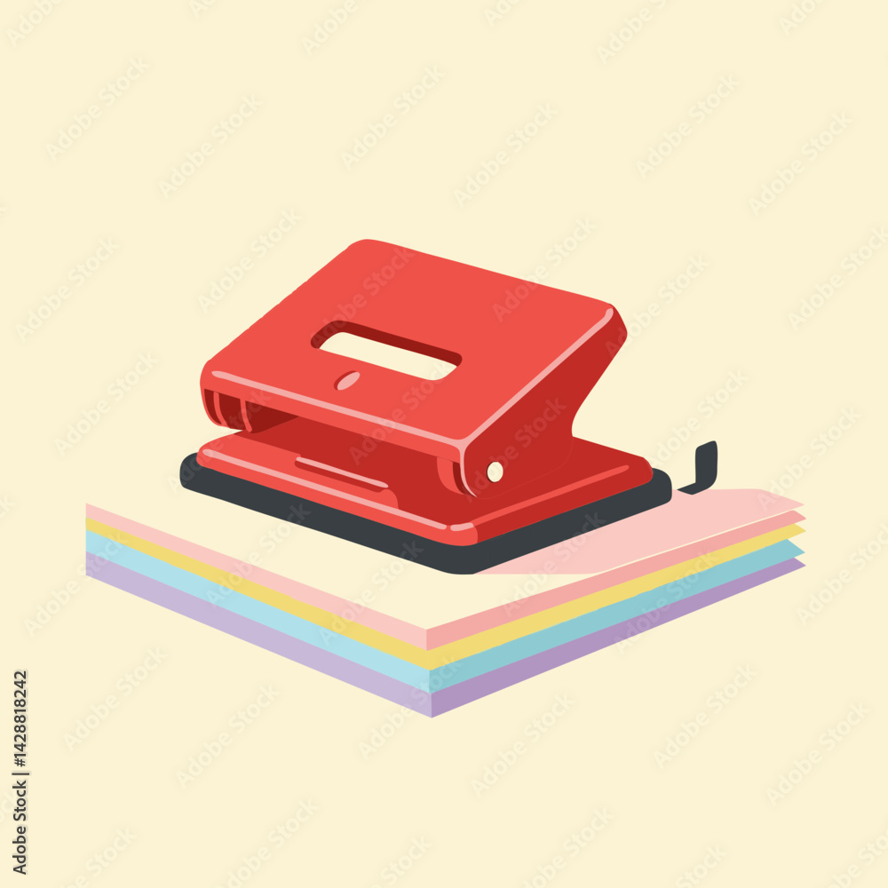 Red Paper Punch on a Stack of Paper Illustration Red Paper Punch on a Stack of Paper Illustration