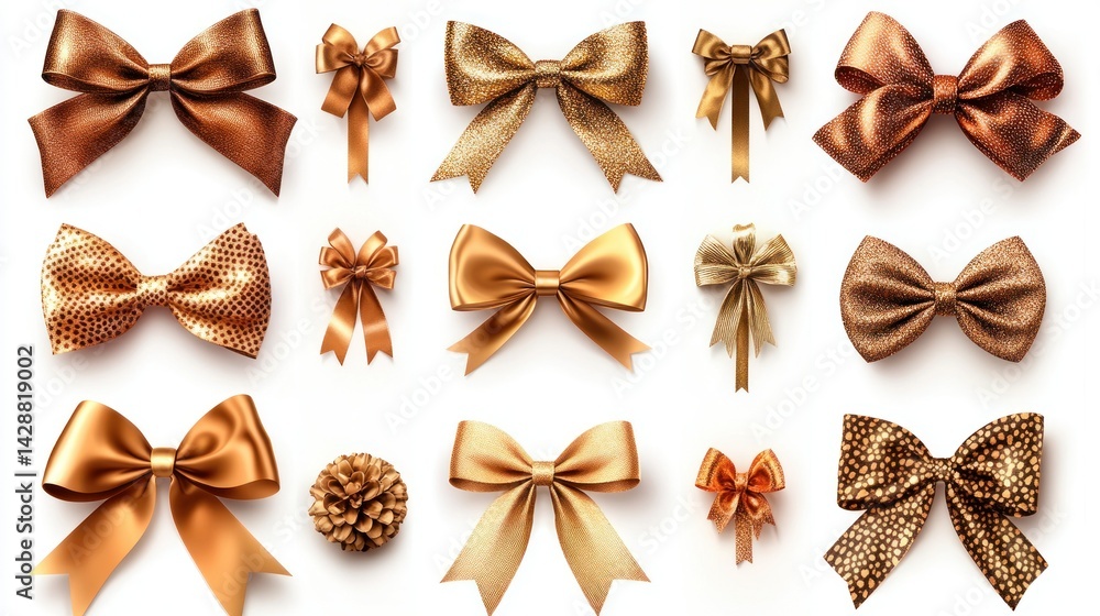 Collection of gold and bronze decorative bows Collection of gold and bronze decorative bows