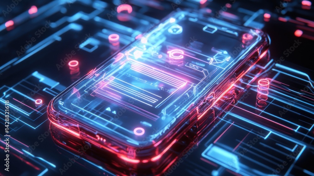 Fototapeta premium Transparent Smartphone Circuit Board Glow