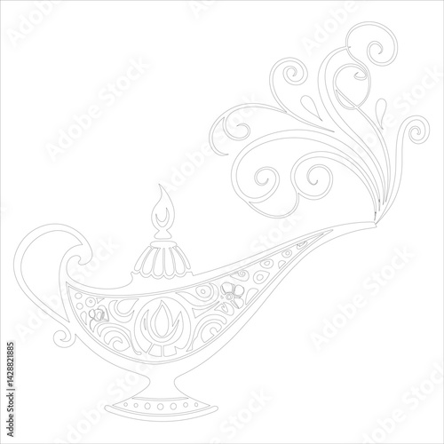 Diwali Diya Line Art Silhouette Vector Traditional Oil Lamp Line Art Illustration