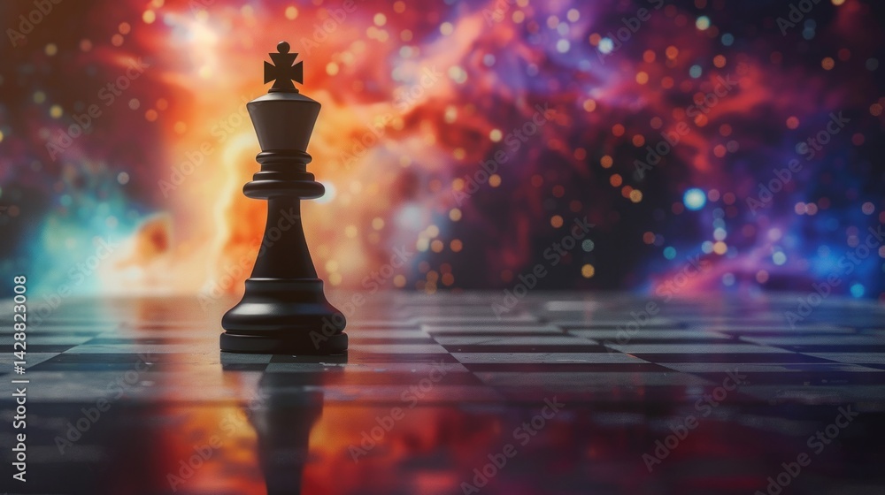 Naklejka premium 3d illustration a Chess queen figure standing alone on chessboard, dramatic background. Generate AI