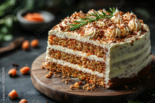 Obraz na płótnie Carrot Cake styled on dark grey background with clean plating and props w salonie