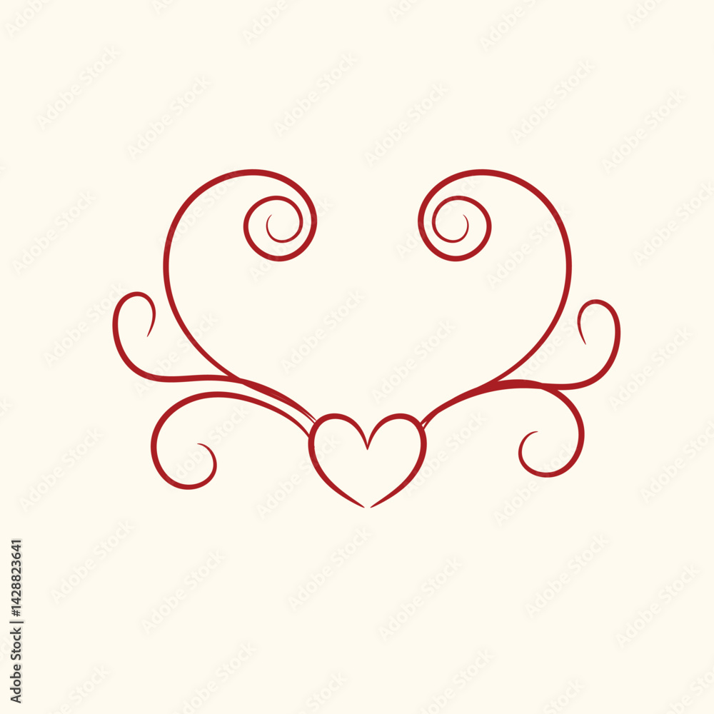Elegant Red Heart with Swirls Design Element for Valentines Day Elegant Red Heart with Swirls Design Element for Valentines Day