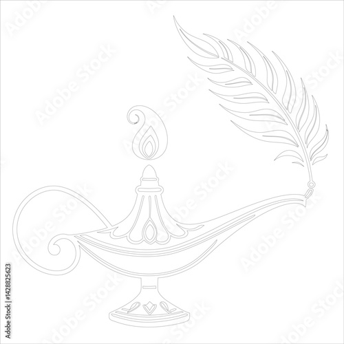 Diwali Diya Line Art Silhouette Vector Traditional Oil Lamp Line Art Illustration