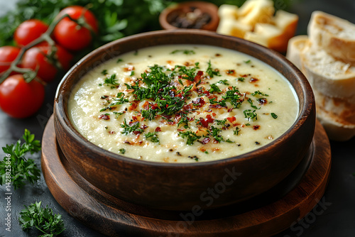 Obraz na płótnie Cheese Fondue styled on dark grey background with clean plating and props w salonie