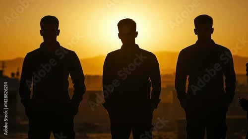 Silhouetted men at sunset