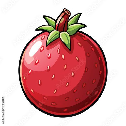 Round, Red Berry with Green Leaves