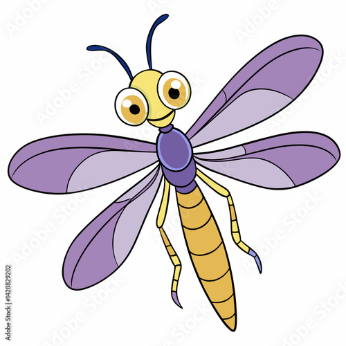Cheerful Cartoon Dragonfly with Large Eyes and Colorful Wings
