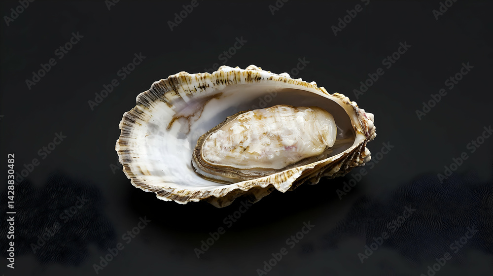 Single Oyster Shell Closeup On Dark Background Single Oyster Shell Closeup On Dark Background