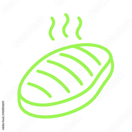 Outline illustration of a steaming piece of grilled meat
