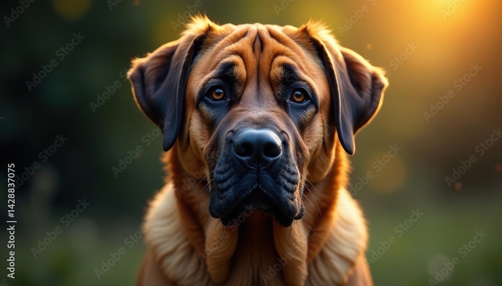 Obraz premium Solo Mastiff, intense gaze, pristine backdrop, faithful, portrait, pet