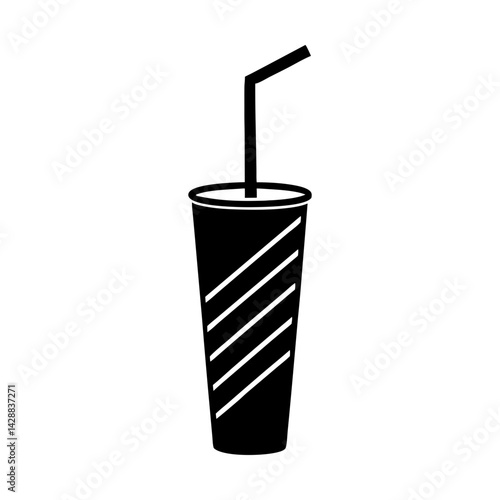 Refreshing beverage cup with straw vector graphic silhouette