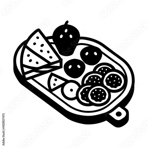 Vector graphic of a snack platter with food items silhouette