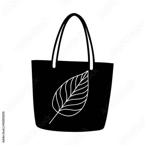 Reusable shopping tote with leaf design illustration silhouette