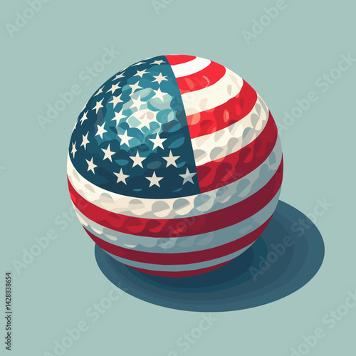 Golf ball designed with American flag pattern on a light background