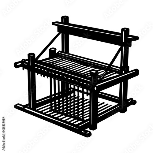 Illustration of a traditional weaving loom craft silhouette
