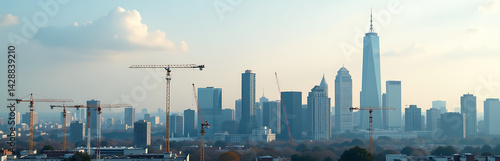 Obraz na płótnie Urban Skyline With Busy Construction Cranes For Labor Day Photo Style 10 w salonie