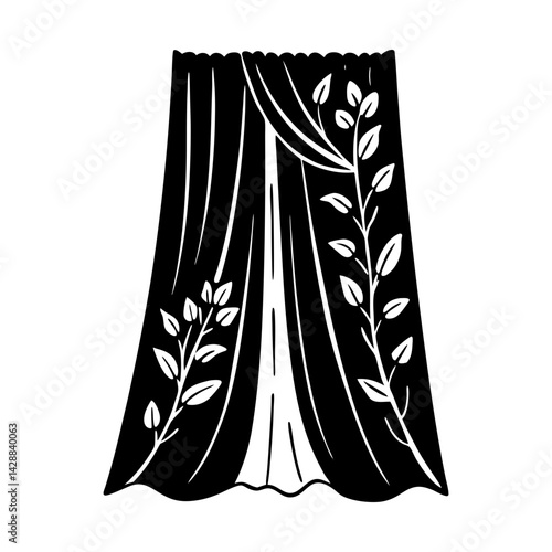 Elegant floral curtain vector graphic illustration silhouette