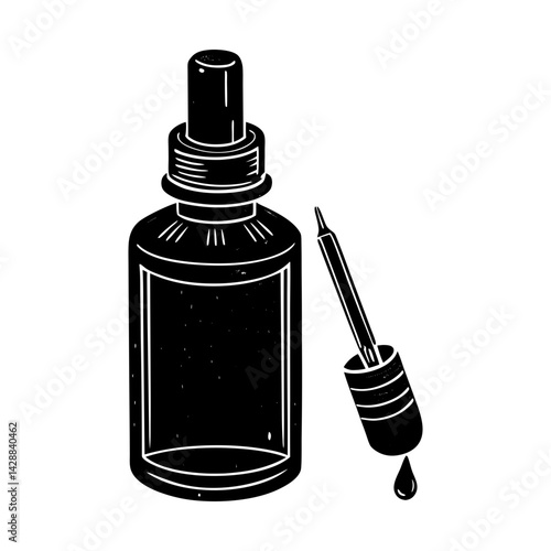 Essential oil bottle with dropper vector graphic silhouette