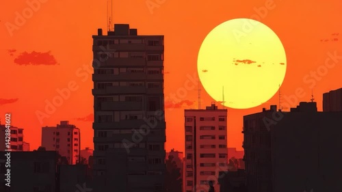 Sunset city skyline silhouette