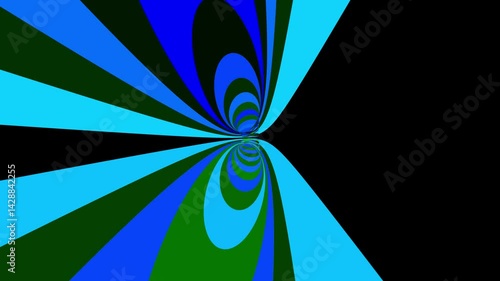  A symmetrical digital artwork featuring overlapping blue, green, and cyan ellipses, creating a vibrant, dynamic, and hypnotic illusion of depth and motion.