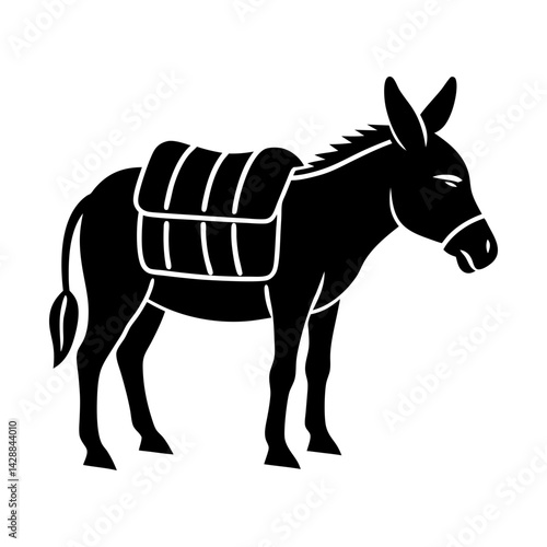 Illustration of a donkey with saddle silhouette