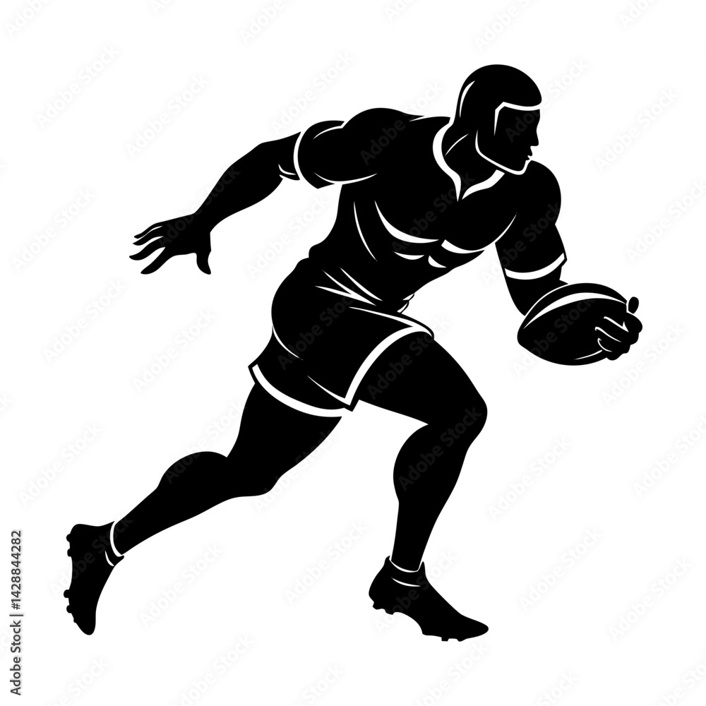 Illustration of a rugby player running with ball silhouette Illustration of a rugby player running with ball silhouette