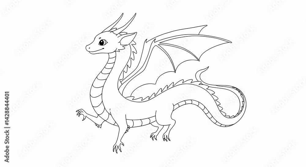 Obraz premium Minimalist Line Art Dragon: A Clean and Elegant Illustration of a Mythical Creature 