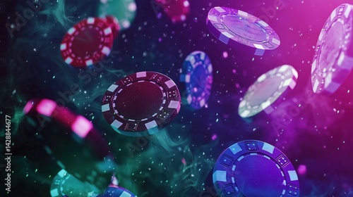 Casino Chips Floating in a Colorful Scene