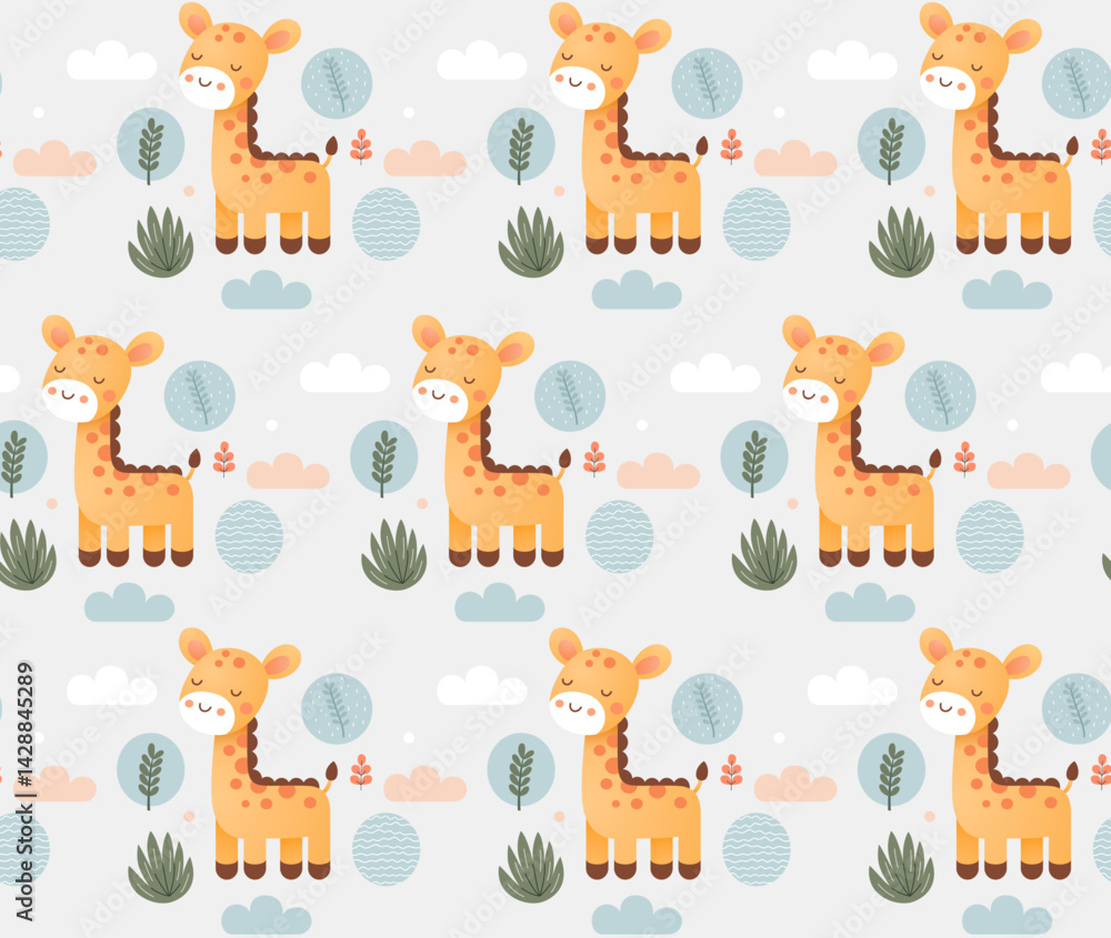 Fototapeta premium Giraffe cartoon pattern seamless vector illustration background.