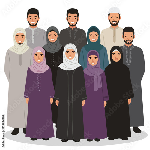 Diverse Muslim People in Traditional Attire Set