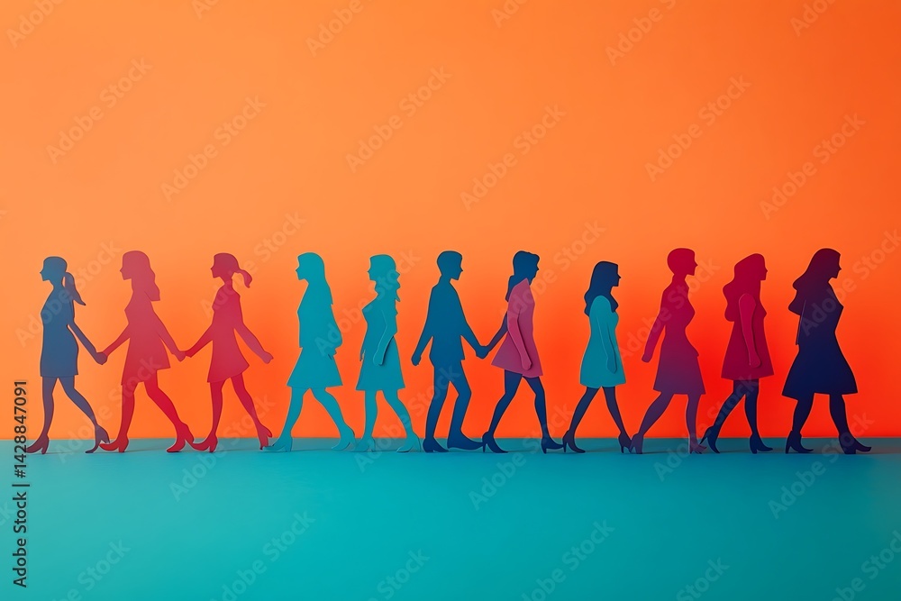 Paper Cutout People Walking in Row Progress Paper Cutout People Walking in Row Progress