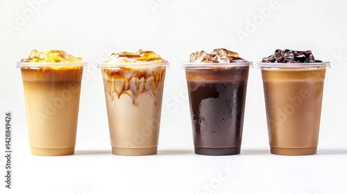 Wallpaper Mural Four iced coffee drinks in clear plastic cups, various toppings. Torontodigital.ca