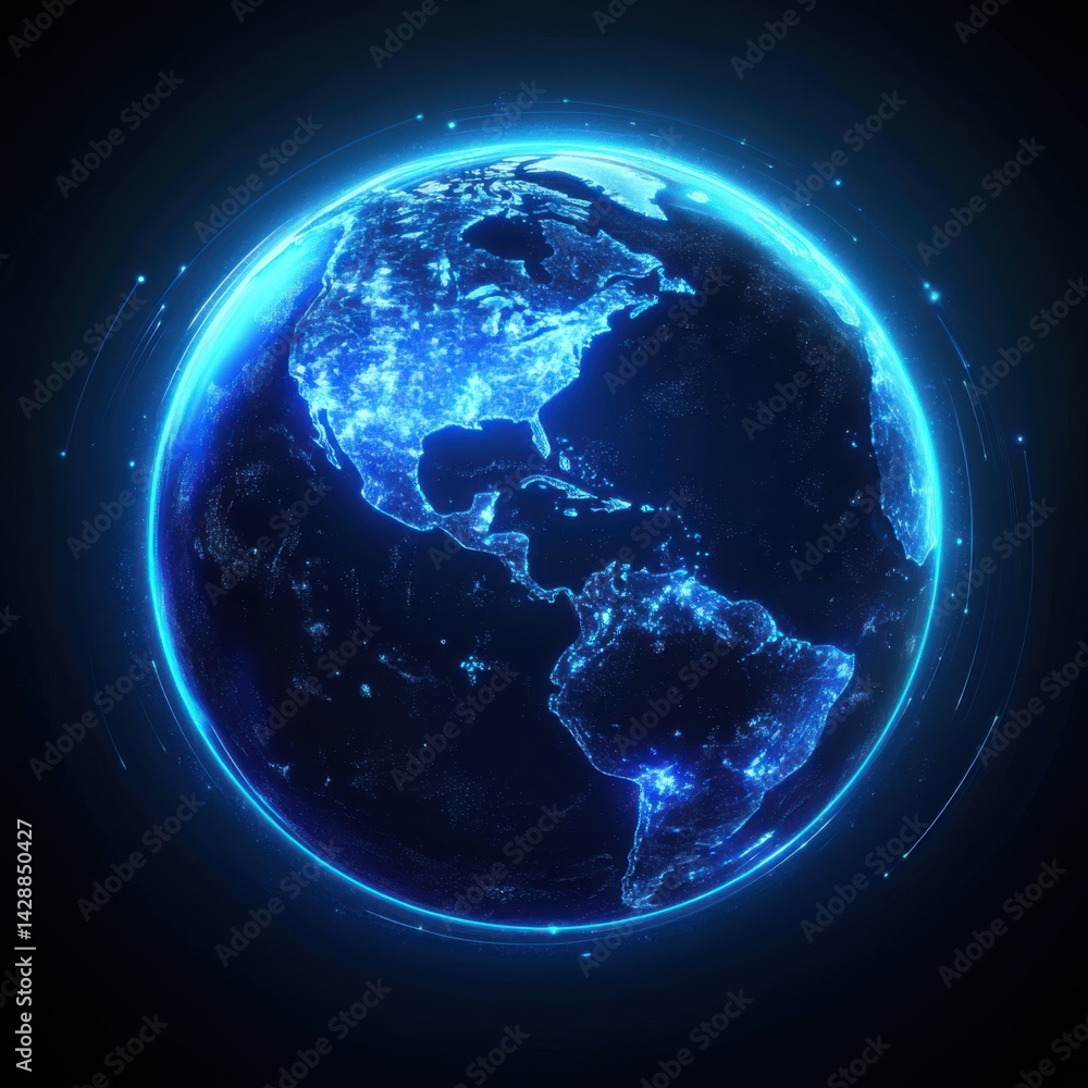 Obraz premium Digital Earth: A Glowing Blue Planet